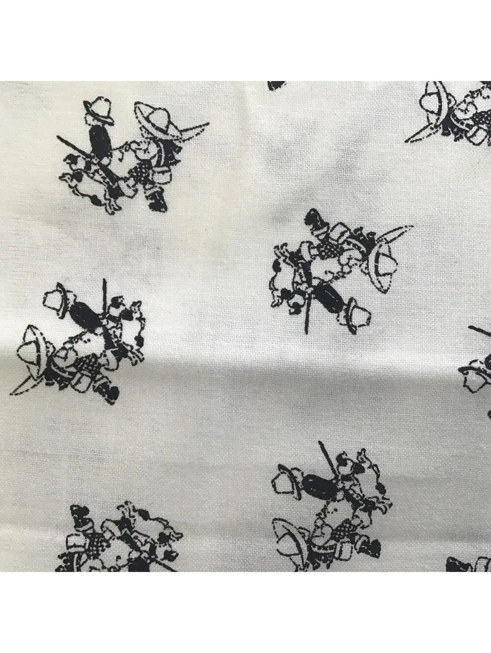 6 yds White & Black fabric with small kids in black going fishing MDG USA